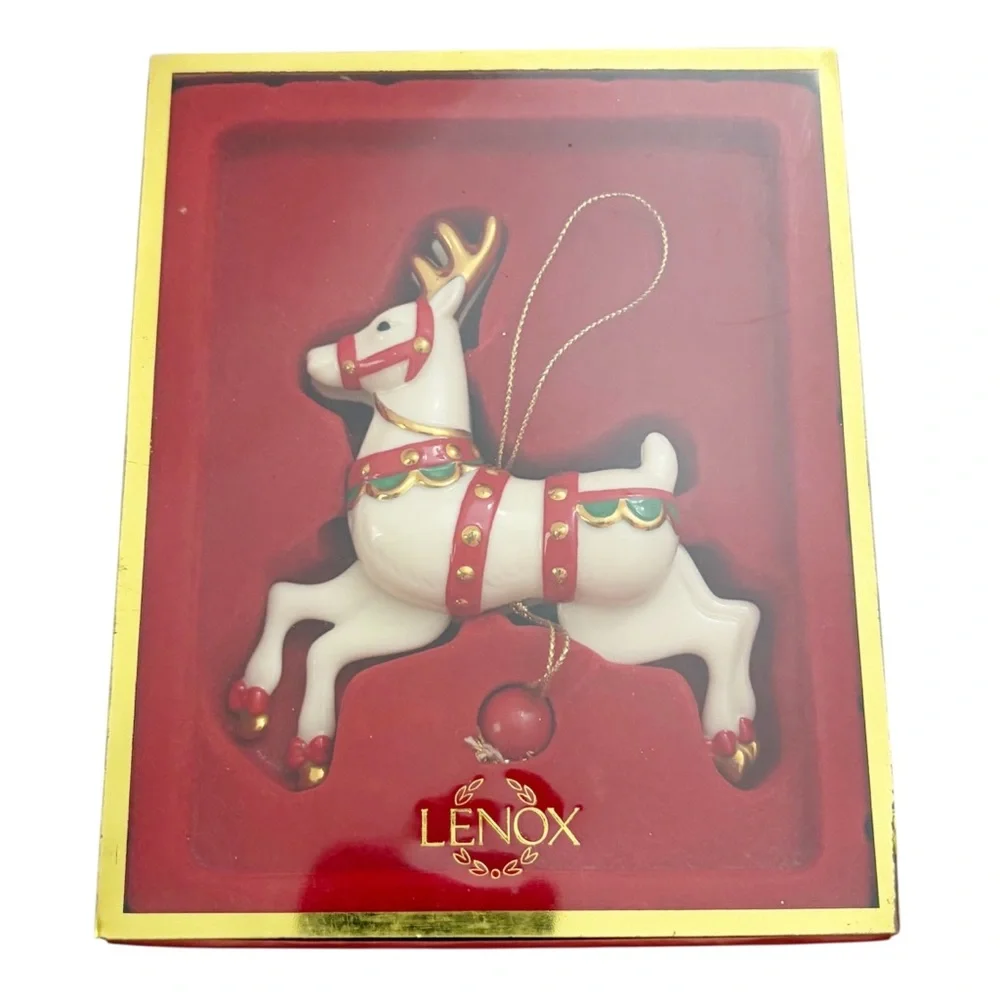 Lenox | Vintage Porcelain Reindeer Pull String Christmas Ornament